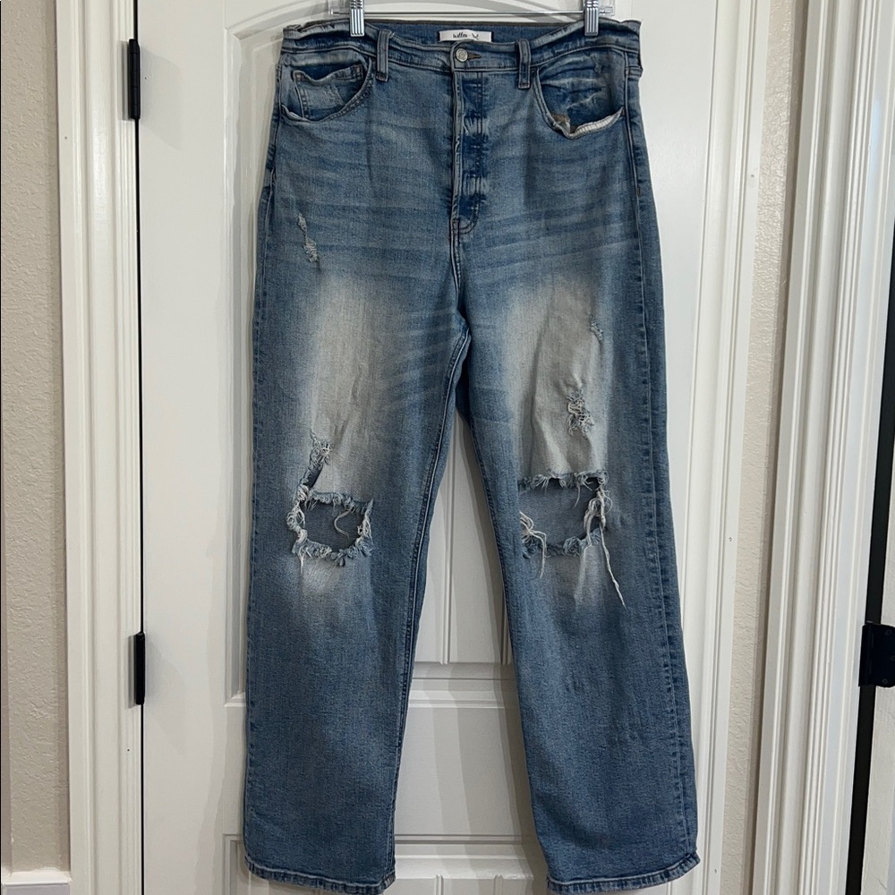 Classic Blue Distressed Flare Jeans